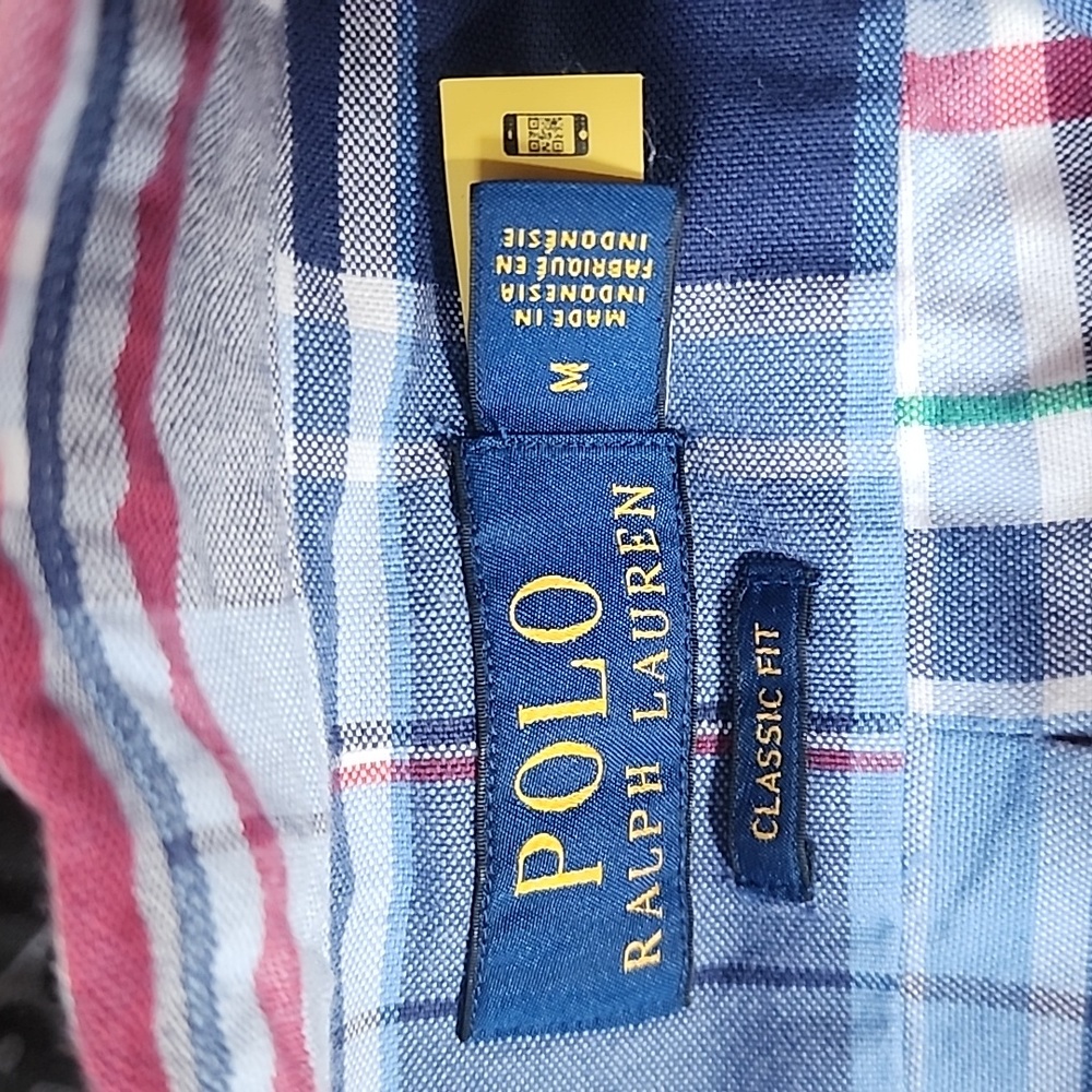 NWT Polo Ralph Lauren: Classic Fit Plaid Oxford Shirt, Blue/Red/Green/White, Med - Picture 5 of 9